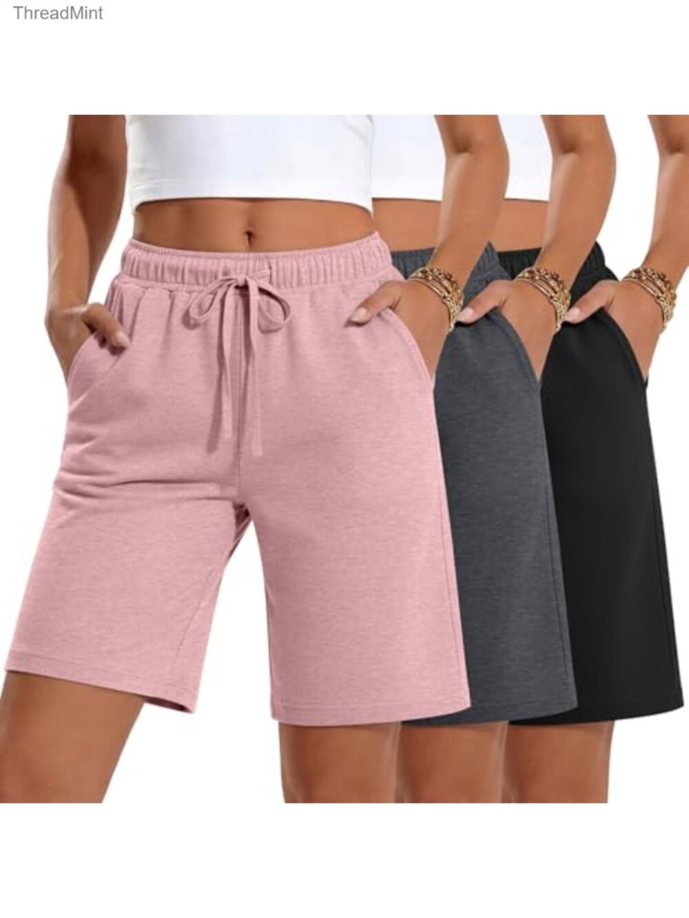 Women's Bermuda Shorts 3 Pack Athletic Running Quick Dry with Pockets